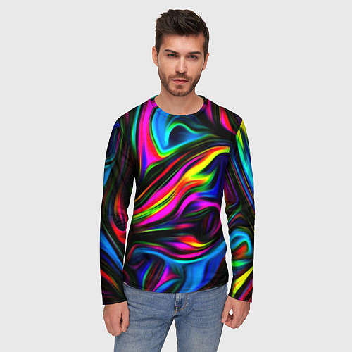 Мужской лонгслив Неон кистью краски / 3D-принт – фото 3