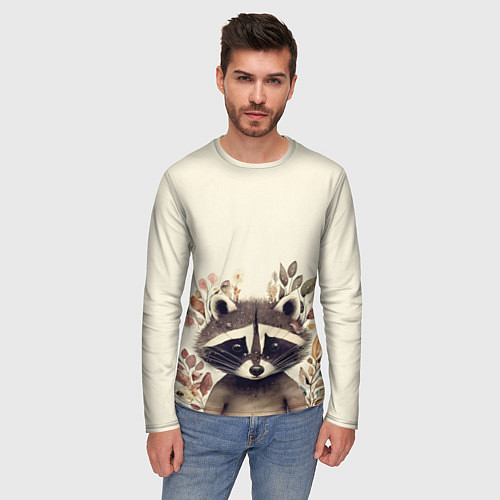 Мужской лонгслив Милый енот в акварельном стиле / 3D-принт – фото 3