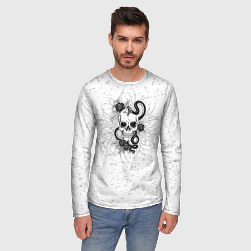 Мужской лонгслив Череп со змеей тату / 3D-принт – фото 3