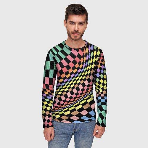 Мужской лонгслив Colorful avant-garde chess pattern - fashion / 3D-принт – фото 3