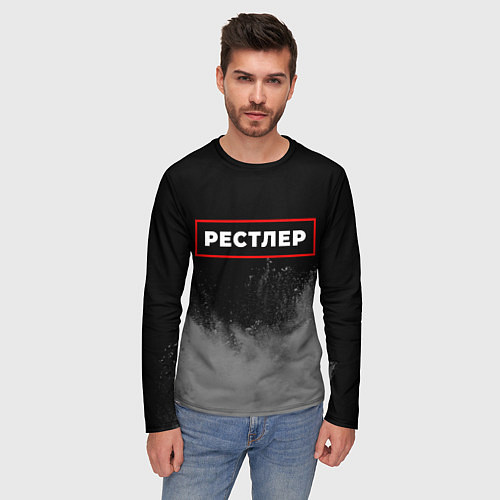 Мужской лонгслив Рестлер - в рамке красного цвета / 3D-принт – фото 3