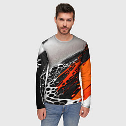 Лонгслив мужской Черно-оранжевые капли, цвет: 3D-принт — фото 2