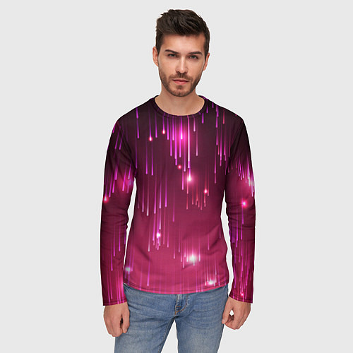 Мужской лонгслив Светящиеся розовые линии / 3D-принт – фото 3