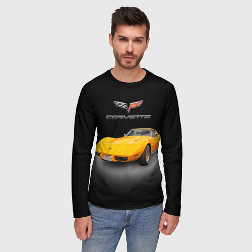 Мужской лонгслив Американский спорткар Chevrolet Corvette Stingray / 3D-принт – фото 3