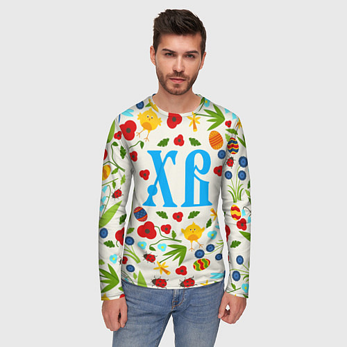 Мужской лонгслив ХВ с цветочным узором на Пасху / 3D-принт – фото 3
