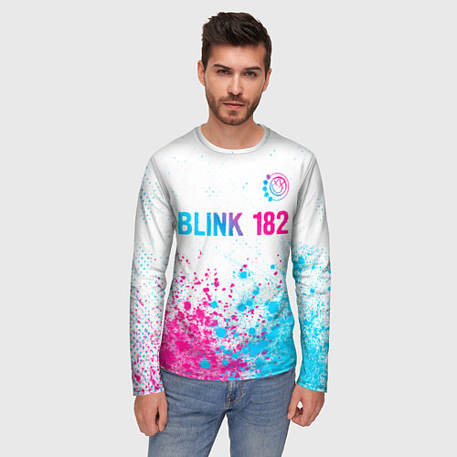 Мужской лонгслив Blink 182 neon gradient style: символ сверху / 3D-принт – фото 3