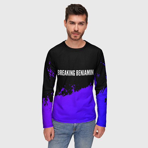 Мужской лонгслив Breaking Benjamin purple grunge / 3D-принт – фото 3