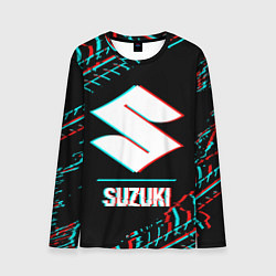 Лонгслив мужской Значок Suzuki в стиле glitch на темном фоне, цвет: 3D-принт