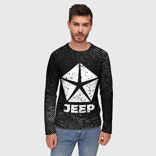 Мужской лонгслив Jeep с потертостями на темном фоне / 3D-принт – фото 3