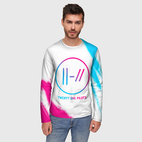 Мужской лонгслив Twenty One Pilots neon gradient style / 3D-принт – фото 3