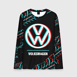 Лонгслив мужской Значок Volkswagen в стиле glitch на темном фоне, цвет: 3D-принт
