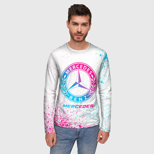 Мужской лонгслив Mercedes neon gradient style / 3D-принт – фото 3