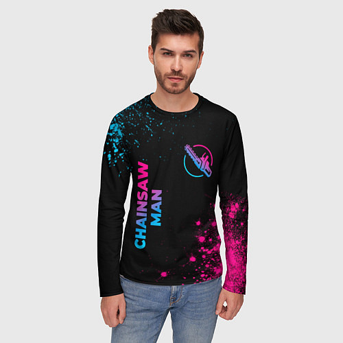 Мужской лонгслив Chainsaw Man - neon gradient: надпись, символ / 3D-принт – фото 3