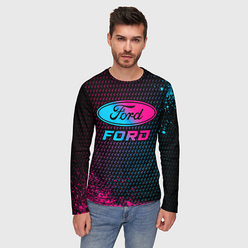 Мужской лонгслив Ford - neon gradient / 3D-принт – фото 3
