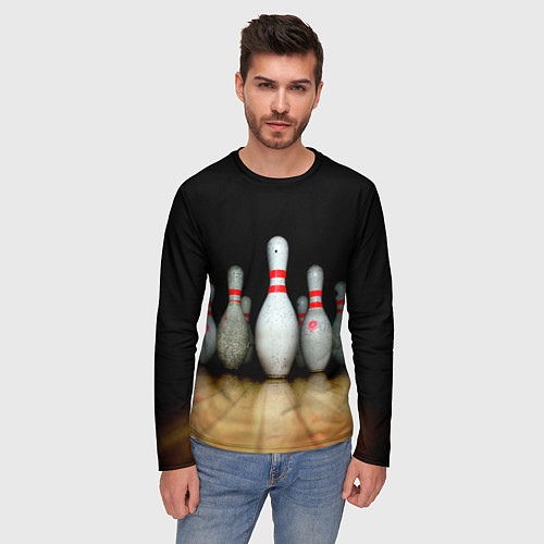 Мужской лонгслив Боулинг - кегли на дорожке / 3D-принт – фото 3