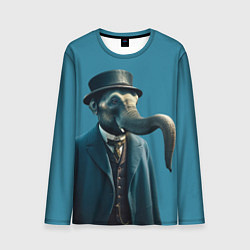 Лонгслив мужской Слон джентельмен в смокинге и шляпе, цвет: 3D-принт