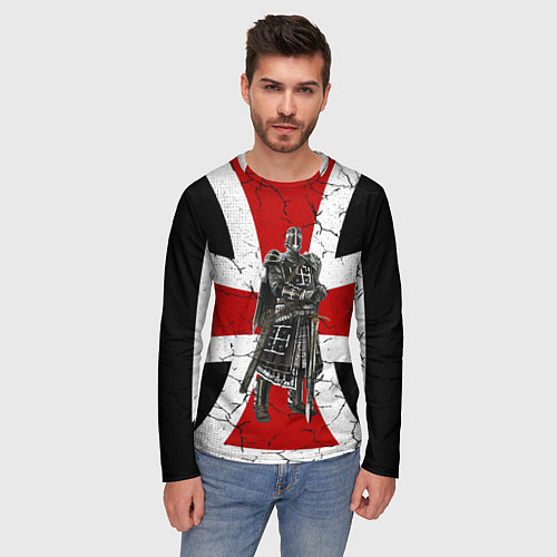 Мужской лонгслив Рыцарь на фоне мальтийского креста / 3D-принт – фото 3