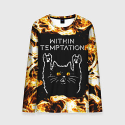 Лонгслив мужской Within Temptation рок кот и огонь, цвет: 3D-принт