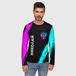 Лонгслив мужской Николай и неоновый герб России: надпись, символ, цвет: 3D-принт — фото 2