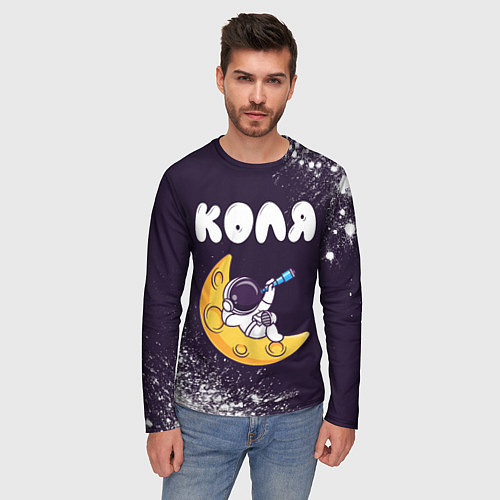 Мужской лонгслив Коля космонавт отдыхает на Луне / 3D-принт – фото 3