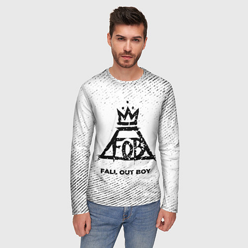 Мужской лонгслив Fall Out Boy с потертостями на светлом фоне / 3D-принт – фото 3