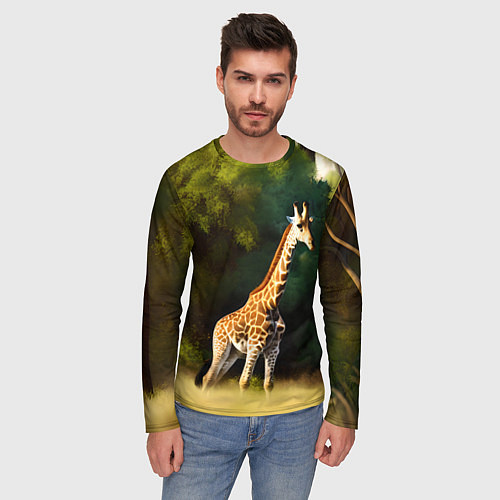 Мужской лонгслив Жираф на фоне деревьев / 3D-принт – фото 3