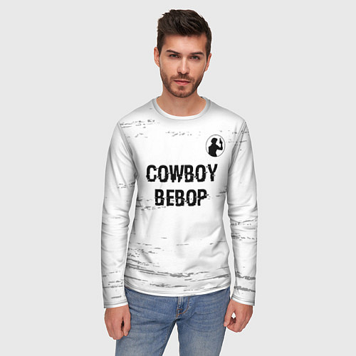 Мужской лонгслив Cowboy Bebop glitch на светлом фоне: символ сверху / 3D-принт – фото 3