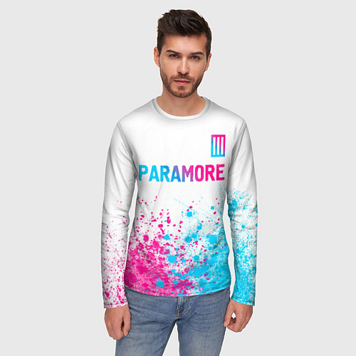Мужской лонгслив Paramore neon gradient style: символ сверху / 3D-принт – фото 3