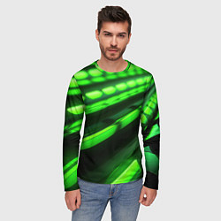 Лонгслив мужской Green neon abstract, цвет: 3D-принт — фото 2