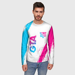 Лонгслив мужской GTA neon gradient style: надпись, символ, цвет: 3D-принт — фото 2