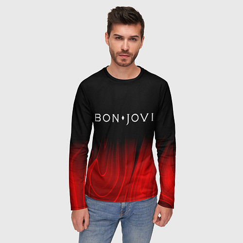 Мужской лонгслив Bon Jovi red plasma / 3D-принт – фото 3