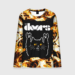 Лонгслив мужской The Doors рок кот и огонь, цвет: 3D-принт