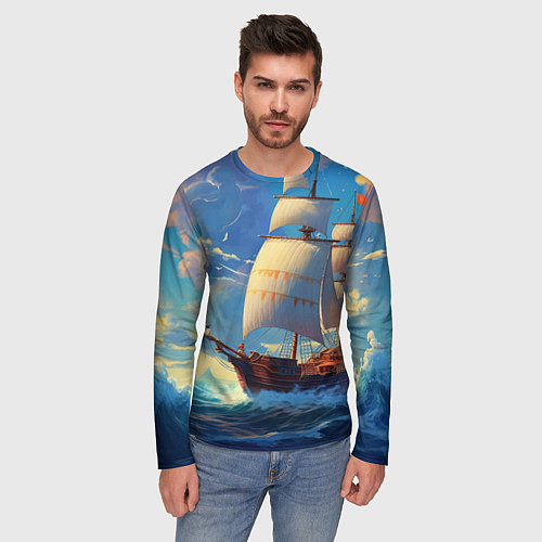 Мужской лонгслив Парусник в море / 3D-принт – фото 3