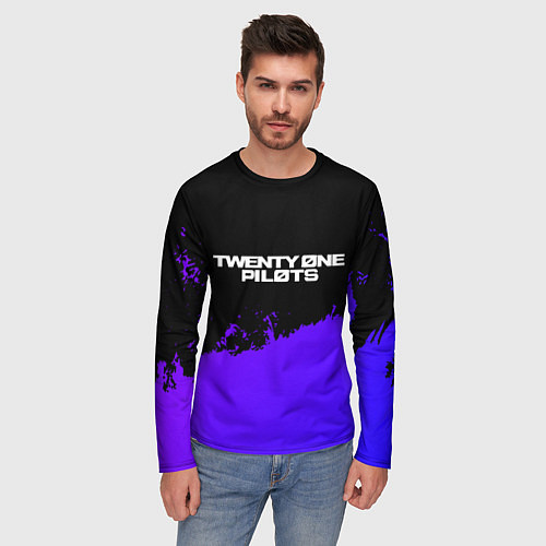 Мужской лонгслив Twenty One Pilots purple grunge / 3D-принт – фото 3