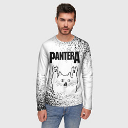 Лонгслив мужской Pantera рок кот на светлом фоне, цвет: 3D-принт — фото 2