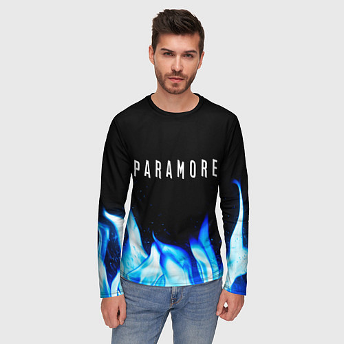 Мужской лонгслив Paramore blue fire / 3D-принт – фото 3