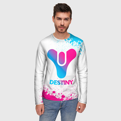 Мужской лонгслив Destiny neon gradient style / 3D-принт – фото 3