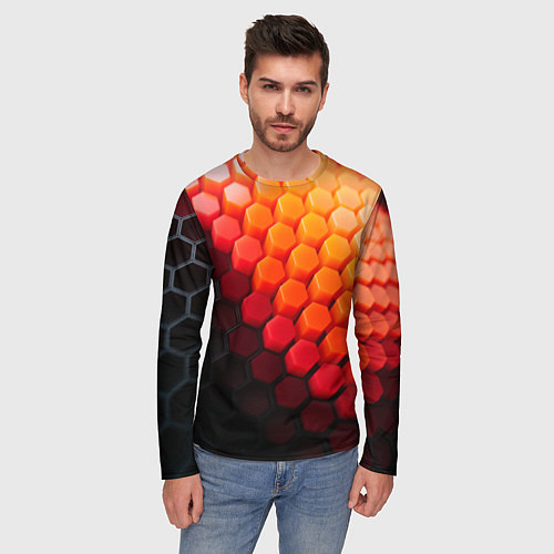 Мужской лонгслив Hexagon orange / 3D-принт – фото 3