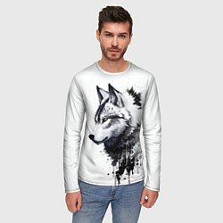 Лонгслив мужской Белый волк - краски, цвет: 3D-принт — фото 2