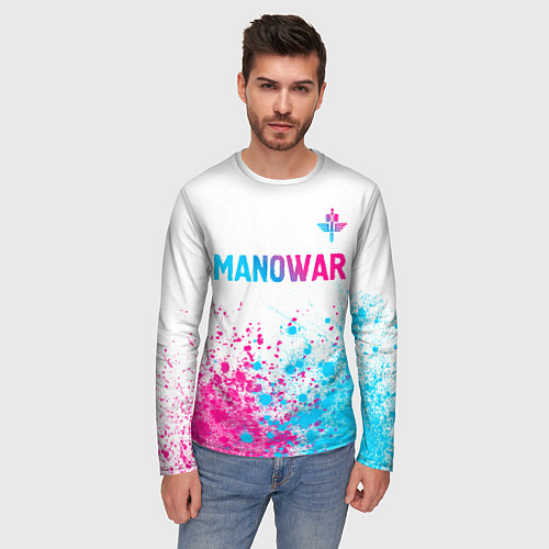 Мужской лонгслив Manowar neon gradient style: символ сверху / 3D-принт – фото 3