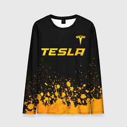 Лонгслив мужской Tesla - gold gradient: символ сверху, цвет: 3D-принт