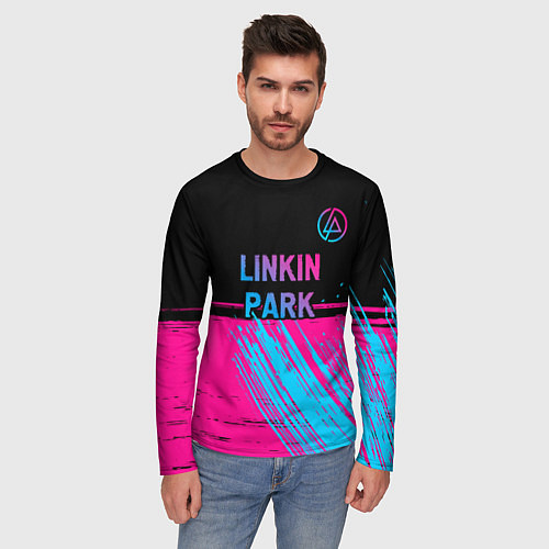 Мужской лонгслив Linkin Park - neon gradient: символ сверху / 3D-принт – фото 3