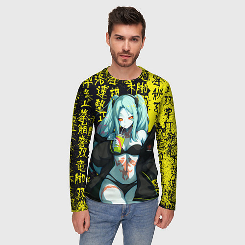 Мужской лонгслив Ребекка в куртке самурая - Киберпанк / 3D-принт – фото 3