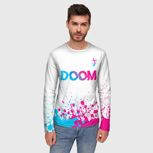 Мужской лонгслив Doom neon gradient style: символ сверху / 3D-принт – фото 3