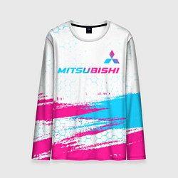 Лонгслив мужской Mitsubishi neon gradient style: символ сверху, цвет: 3D-принт