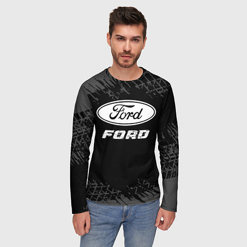 Мужской лонгслив Ford speed на темном фоне со следами шин / 3D-принт – фото 3