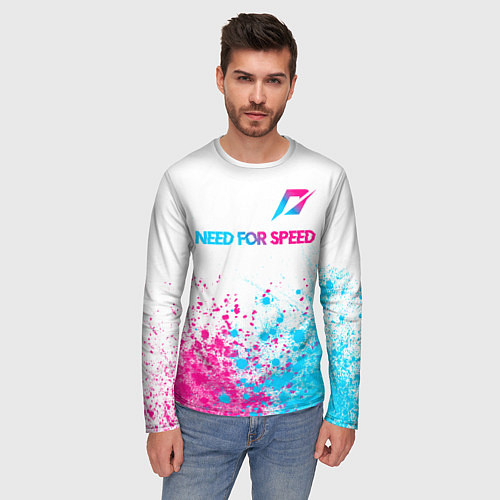 Мужской лонгслив Need for Speed neon gradient style: символ сверху / 3D-принт – фото 3