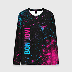 Лонгслив мужской Bon Jovi - neon gradient: надпись, символ, цвет: 3D-принт