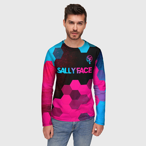 Мужской лонгслив Sally Face - neon gradient: символ сверху / 3D-принт – фото 3