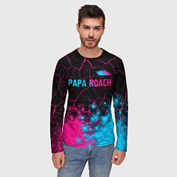 Лонгслив мужской Papa Roach - neon gradient: символ сверху, цвет: 3D-принт — фото 2